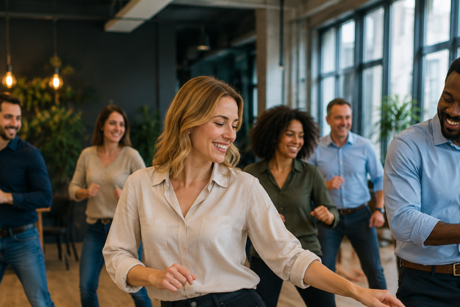 Team building paris - groupe qui fait une chorégraphie pendant un cours de danse