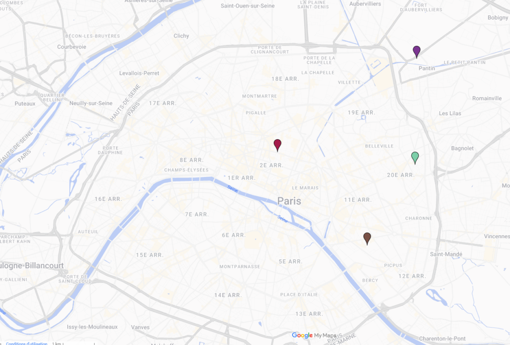 Plan de paris avec les salles de danse pour les cours de danse - studio bleu Paris